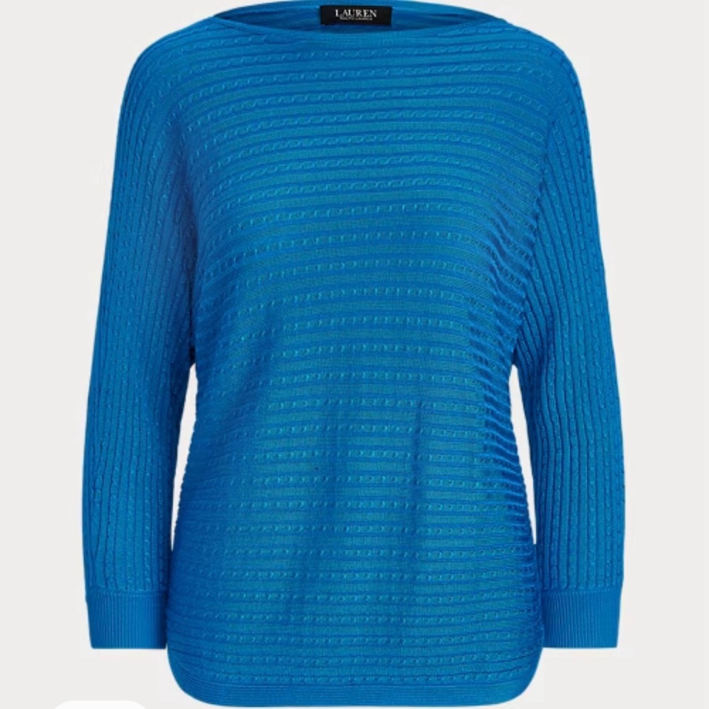 Lauren Ralph Lauren cable knit boatneck blue sweater size xl